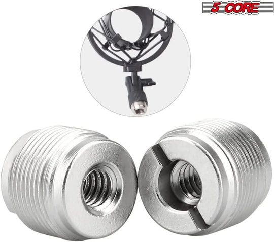 5Core mic stand converter, 3/8" female to 5/8" male, 12-piece screw thread adapter set