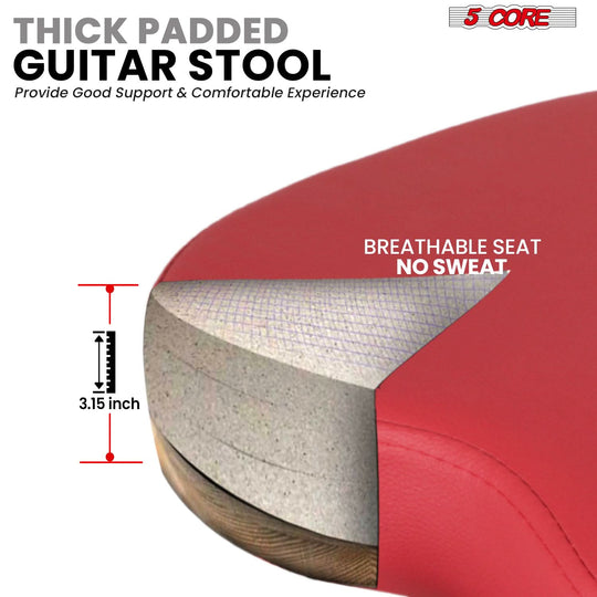 5Core Guitar Stool 3.15" Padded Chair w Backrest Foldable Music Seat Built in Foot Rest Guitar Stand
