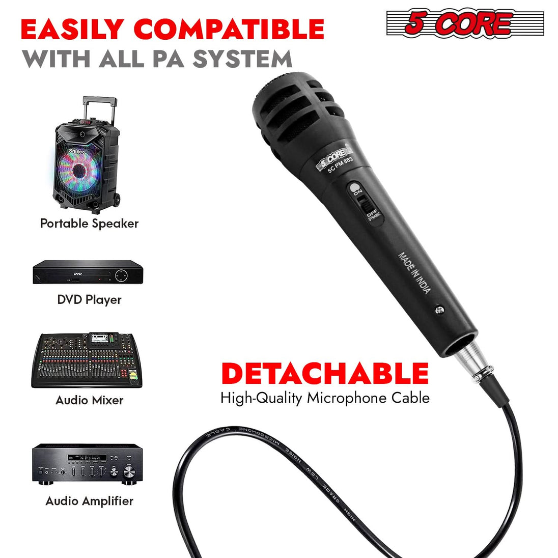 5Core XLR Microphone Dynamic Mic Karaoke Singing Studio Mics Handheld Microfono