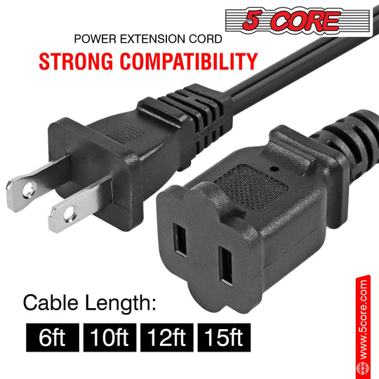 5Core AC Power Cord 15 Ft US Polarized Male to Female 2 Prong Extension Adapter Cords 16AWG 125V