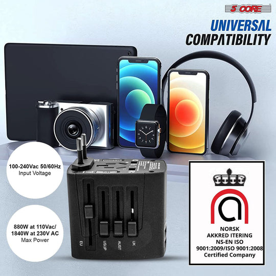 Portable travel adapter with USB charging capabilities