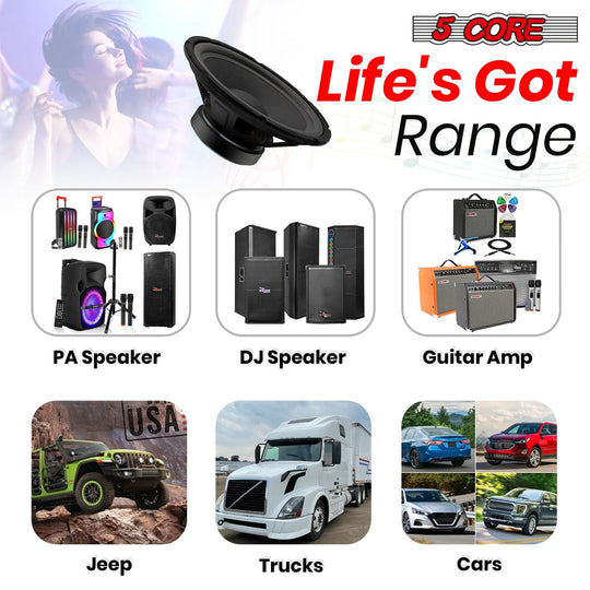 5 Core 10" Subwoofer 600 Watt PA DJ Sub Woofer Speaker 8Ohm Deep Bass Audio Replacement Loud Speaker