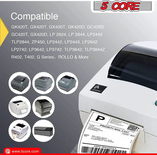 Durable 5Core thermal labels designed for smooth, jam-free printing