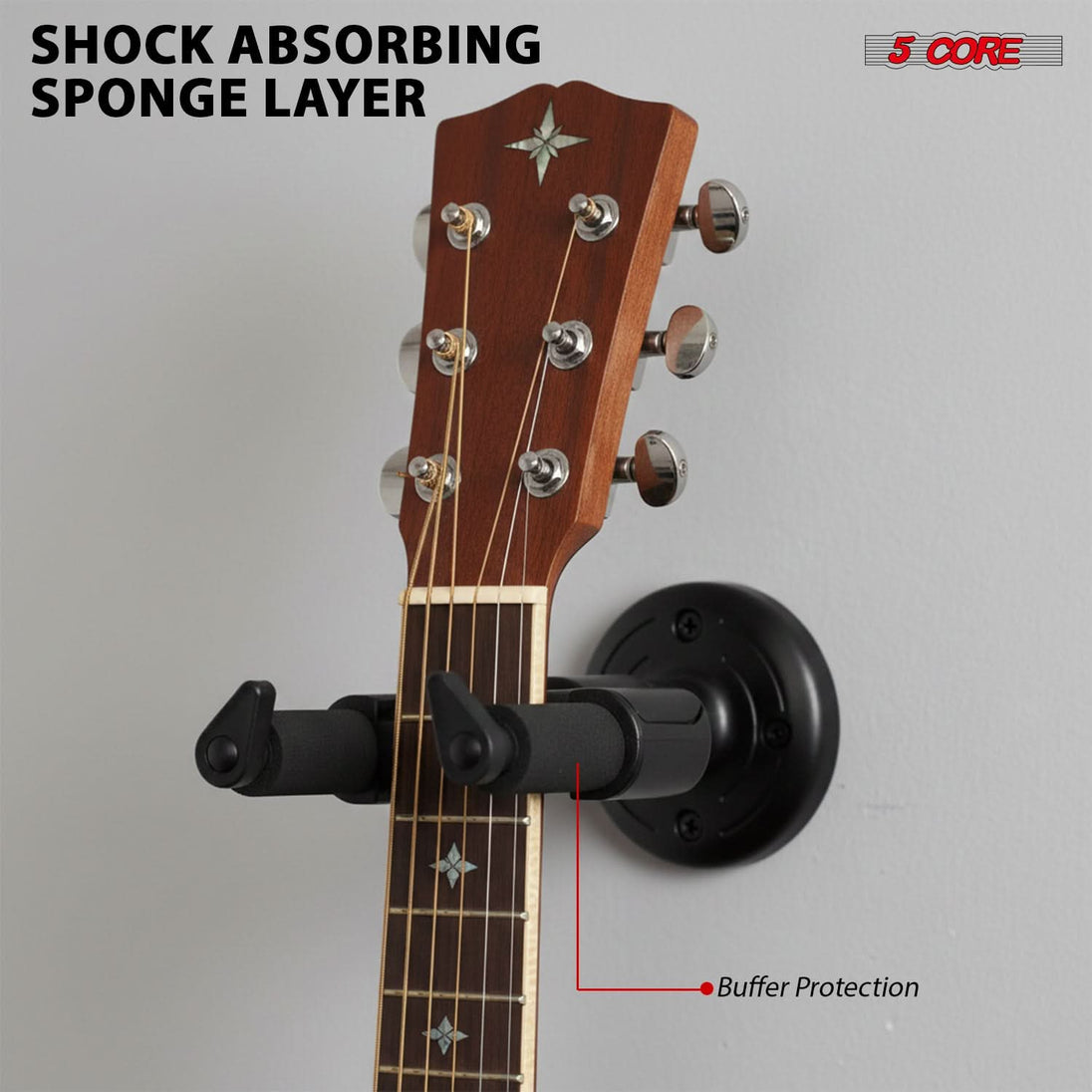 5Core Guitar Wall Mount Hanger 4Pcs Hook Metal Base Soft Padding Adjustable Rotatable Holder