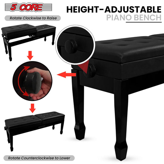 Elegant wooden duet piano bench with adjustable height