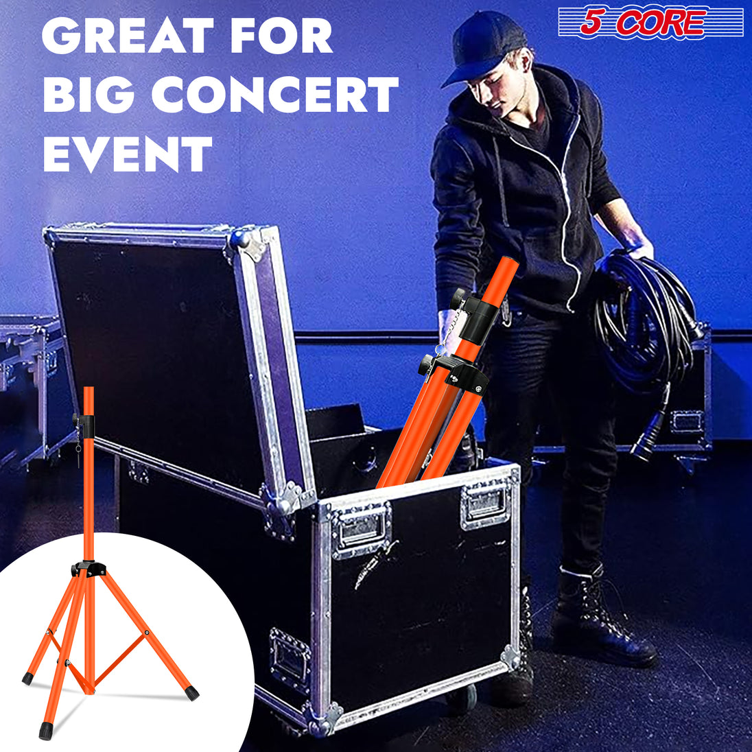 5Core heavy-duty tripod speaker stand with secure grip and height lock