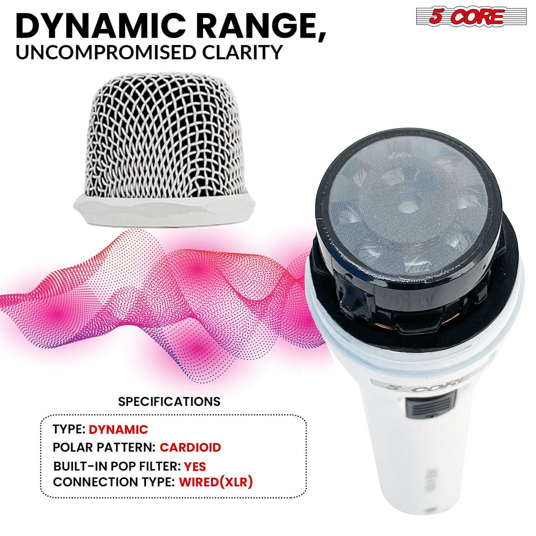 5Core XLR Microphone Dynamic Mic Karaoke Singing Studio Mics Handheld Microfono