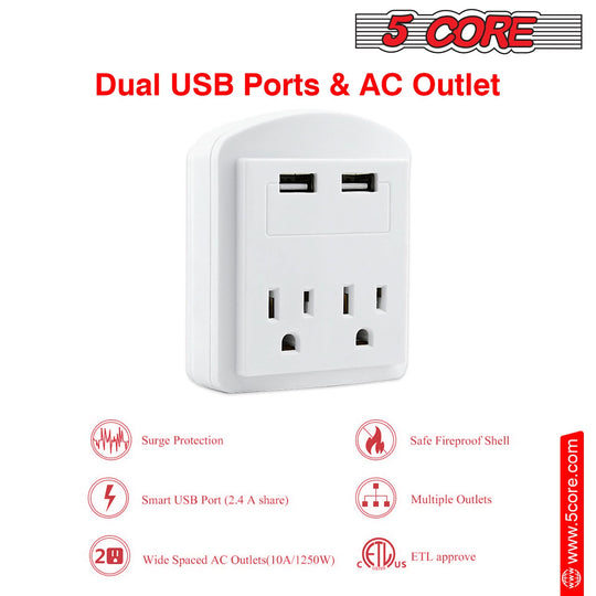 Efficient 5 Core travel adapter for Europe with USB charging support