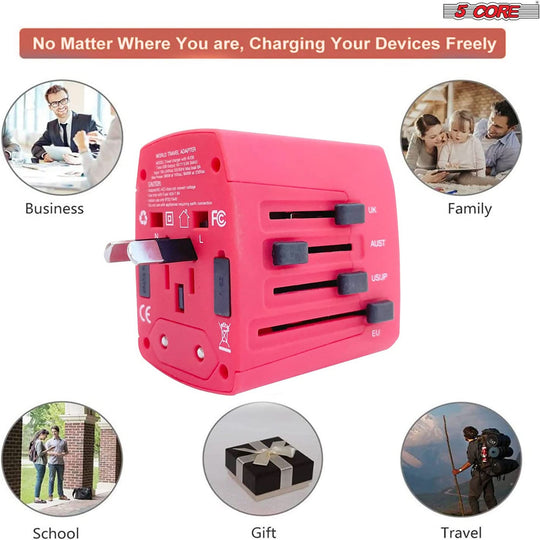 Universal travel plug with integrated USB ports