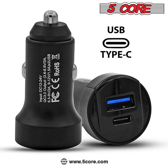 5 Core Car Charger USB + Type-C Quick Charge Adapter with Smart Chip Fast Charging for Truck SUV