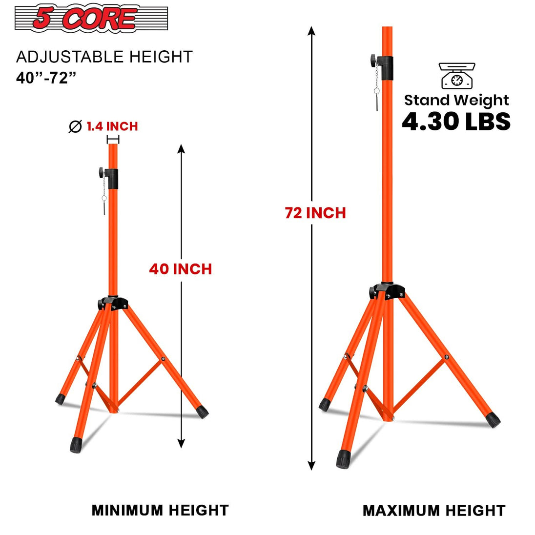 Strong and tall orange speaker tripod by 5Core