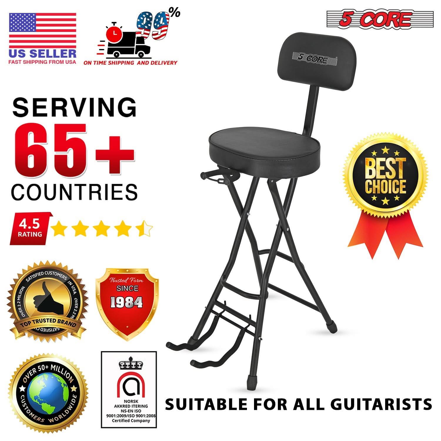 Guitar Stool With Backrest Built In Foot Rest and Guitar Holder