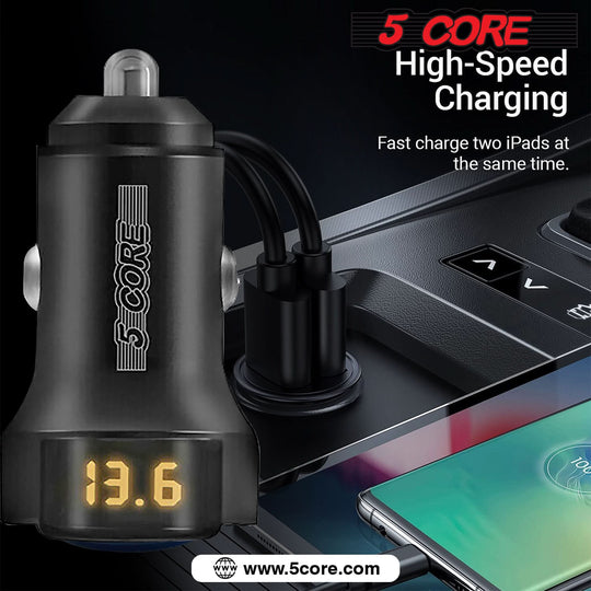 5 Core Car Charger USB + Type-C Quick Charge Adapter with Smart Chip Fast Charging for Truck SUV