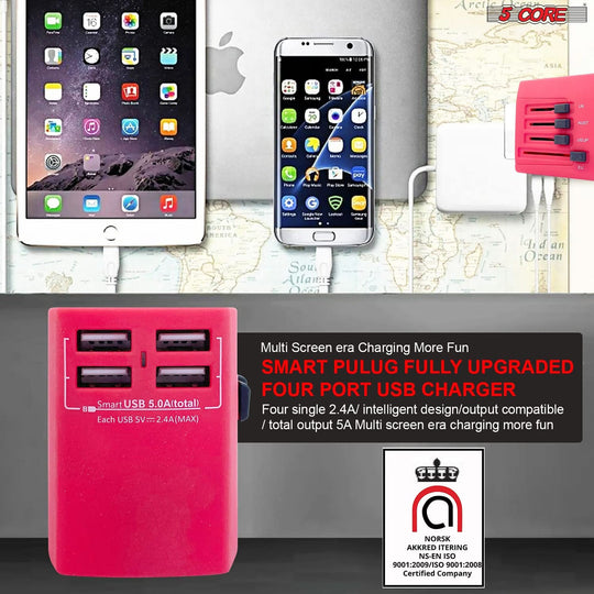 Multi-functional travel power adapter in red