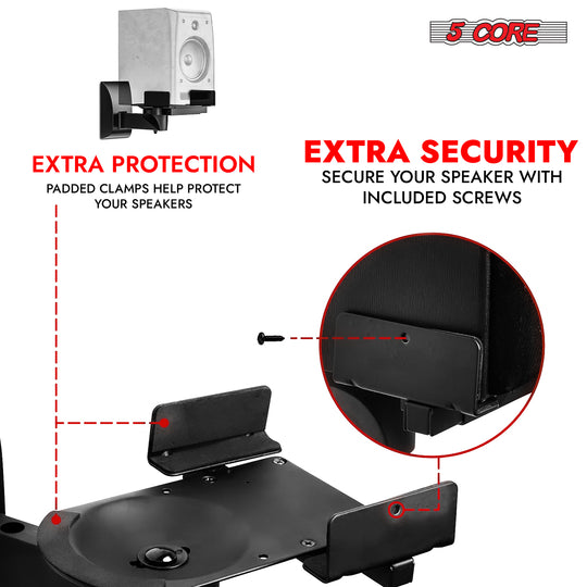 5Core adjustable swivel speaker wall mount brackets, 11-inch space for bookshelf speakers