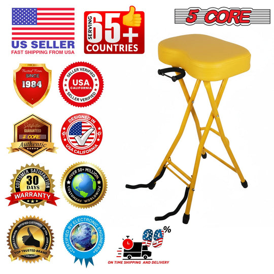 5Core Guitar Stool 3.15" Padded Chair Foldable Heavy Duty Music Seat Built in Foot Rest Guitar Stand