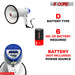 Powerful bullhorn megaphone, requires 6 D-type batteries (not included), with volume control and built-in siren.