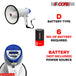 Powerful bullhorn megaphone, requires 6 D-type batteries (not included), with volume control and built-in siren.