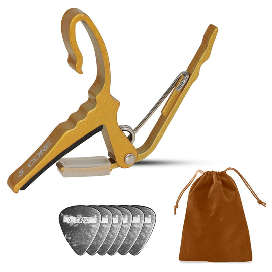 5 Core Guitar Capo Pair Quick Change Acoustic Electric String Clip Banjo Mandolin Or Ukulele Yellow