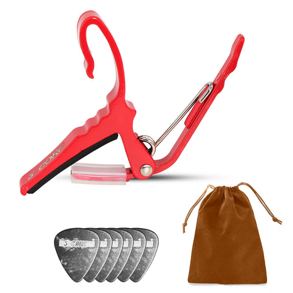 5Core Capo Acoustic Electric Guitar String Clip + 6Pcs Guitar Picks Celluloid + Carry Bag