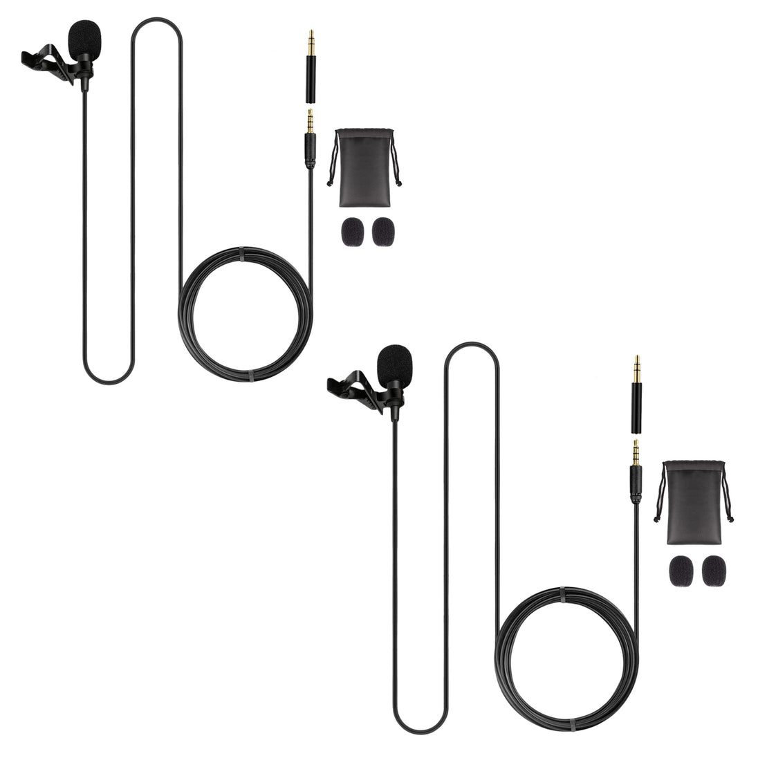 Set of black lavalier microphones and cables