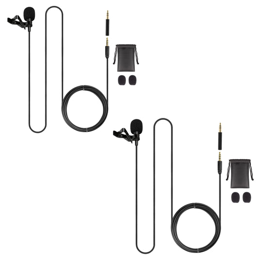 Set of black lavalier microphones and cables
