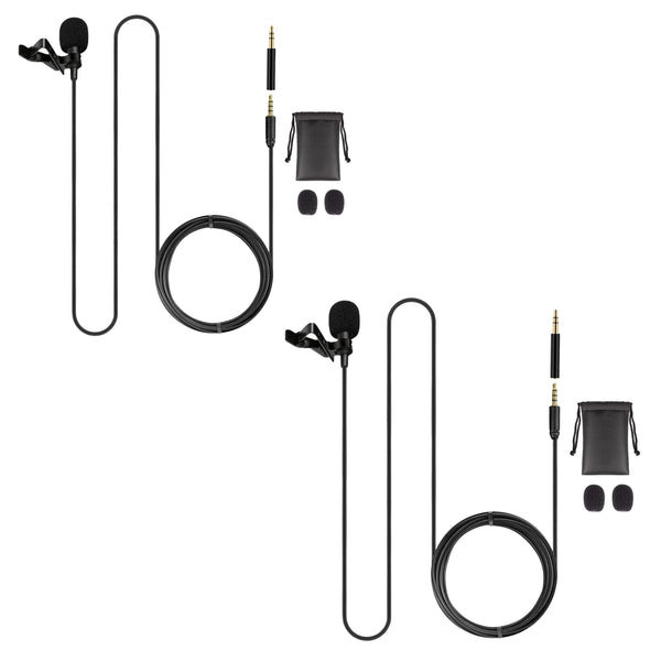 Set of black lavalier microphones and cables