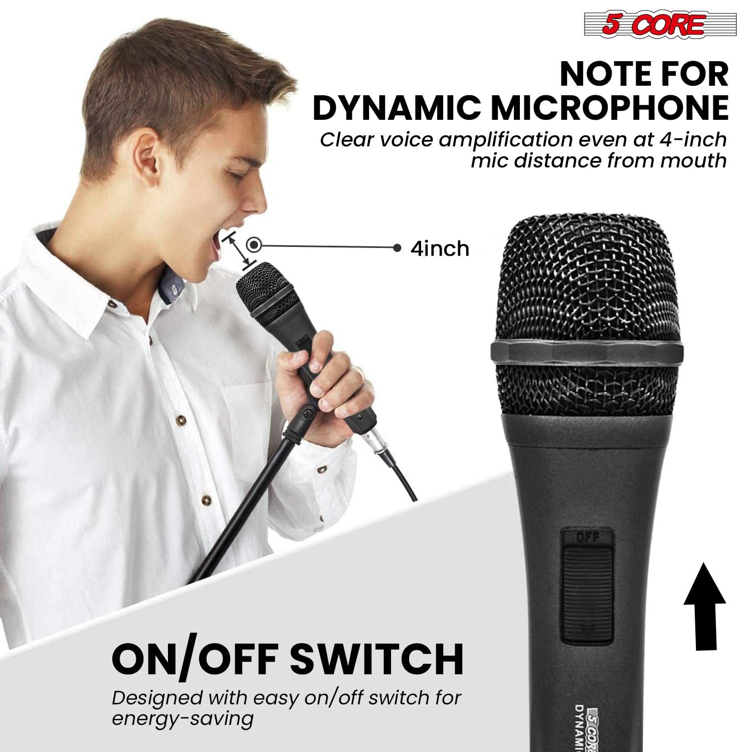 5Core Dynamic Microphone – Wired XLR, Cardioid, On/Off Switch – Green, For Karaoke & Live