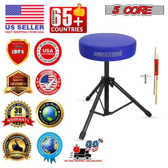5 Core Drum Throne 3" Thick Padded Memory Foam Comfortable Drummer Stool 330Lb Capacity Adjustable