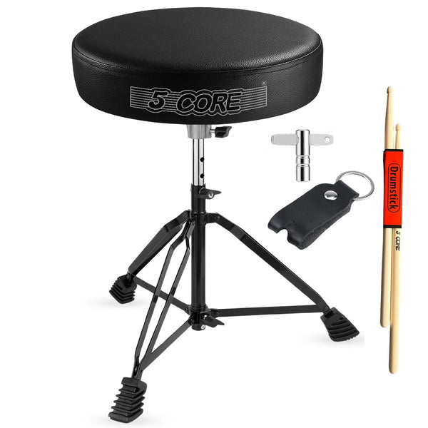 5Core drum throne padded guitar stool, adjustable drummer seat for adults and kids, black