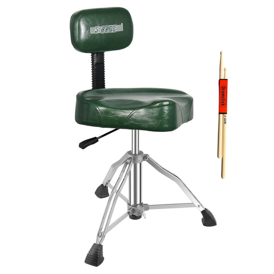 Green drum throne with a pair of drumsticks
