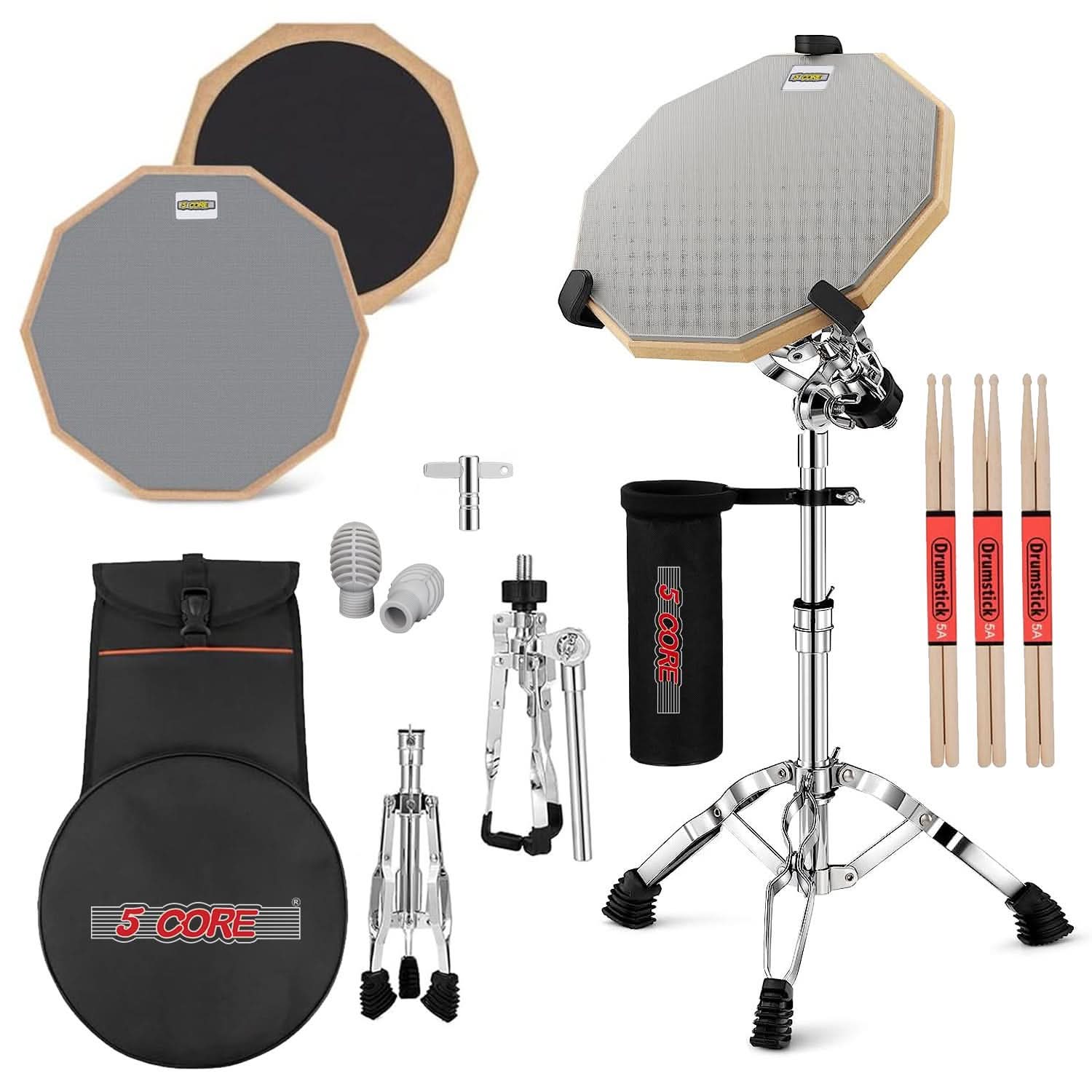 Drum Practice Pad Stand Kit Double Sided Snare Drummers Set