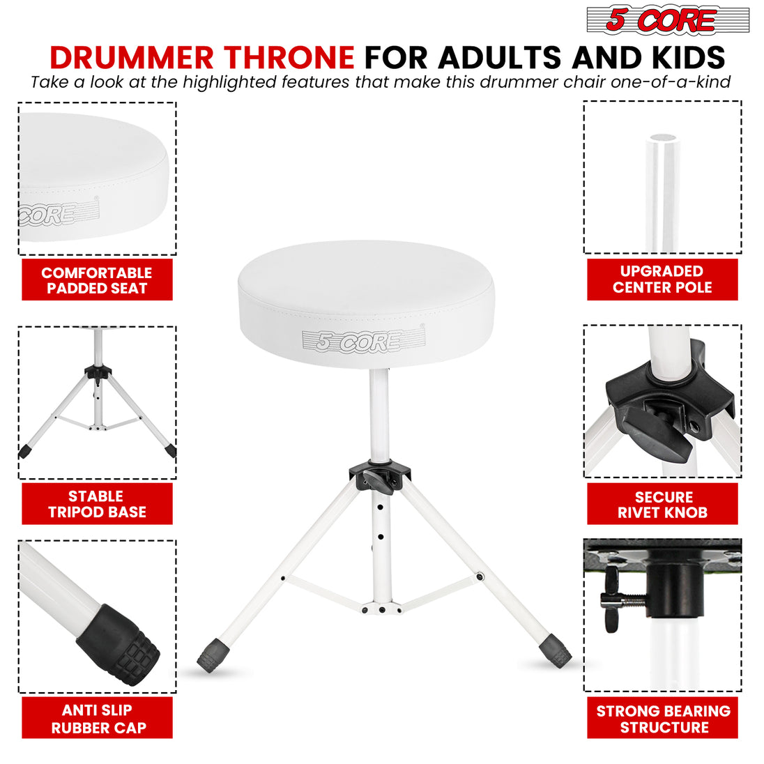 Pro-grade drum seat with a sturdy build and plush cushioning for ultimate playing comfort.