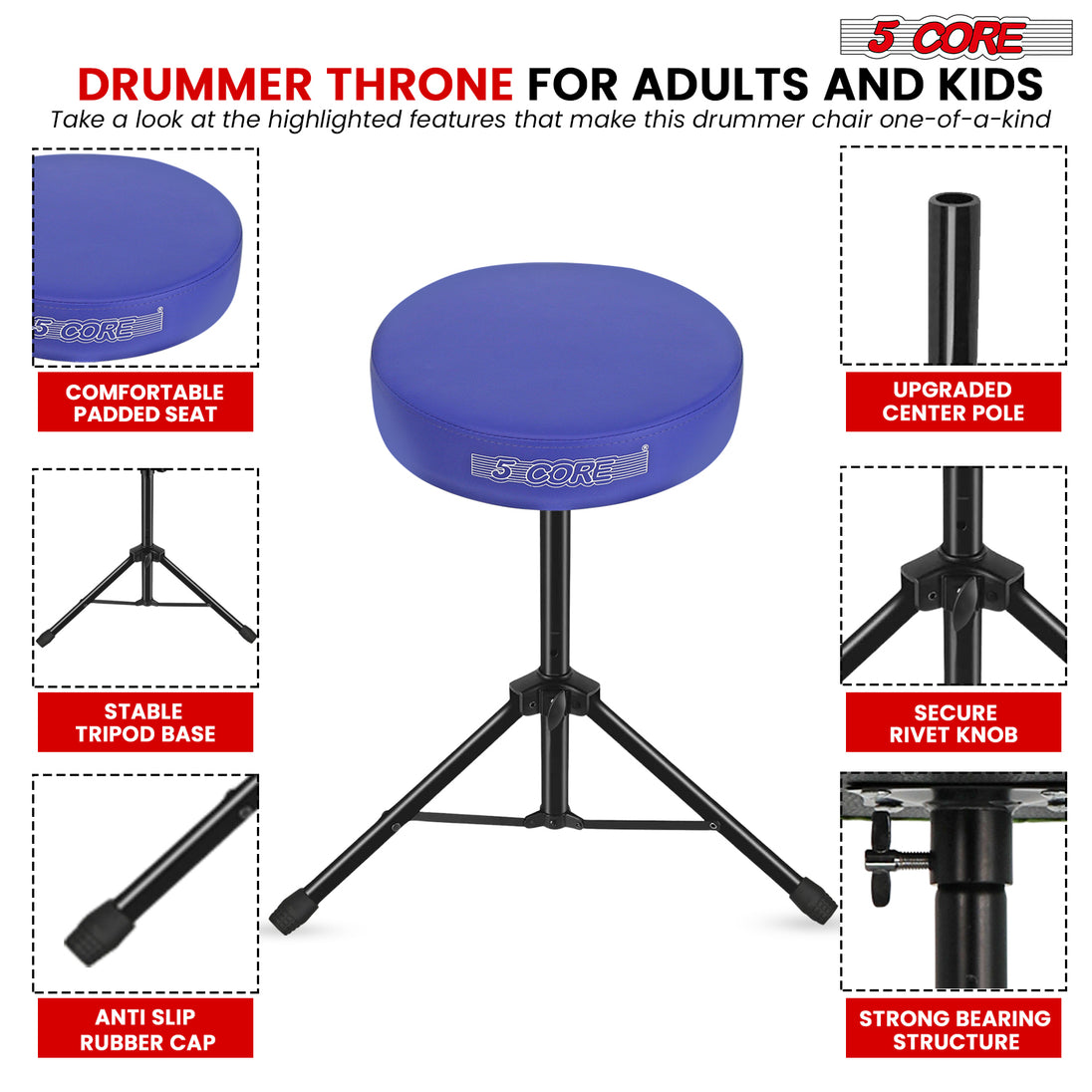 Multi-featured professional guitar seat designed for comfort and stability during performances.