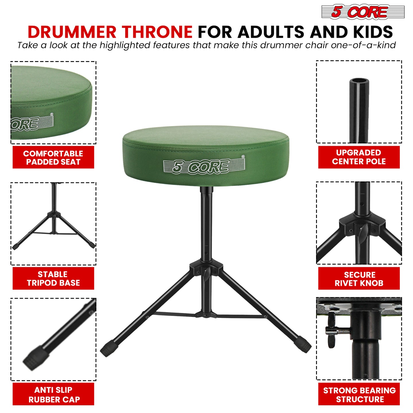 Designed for professional drummers, this drum seat provides ergonomic support and premium durability.
