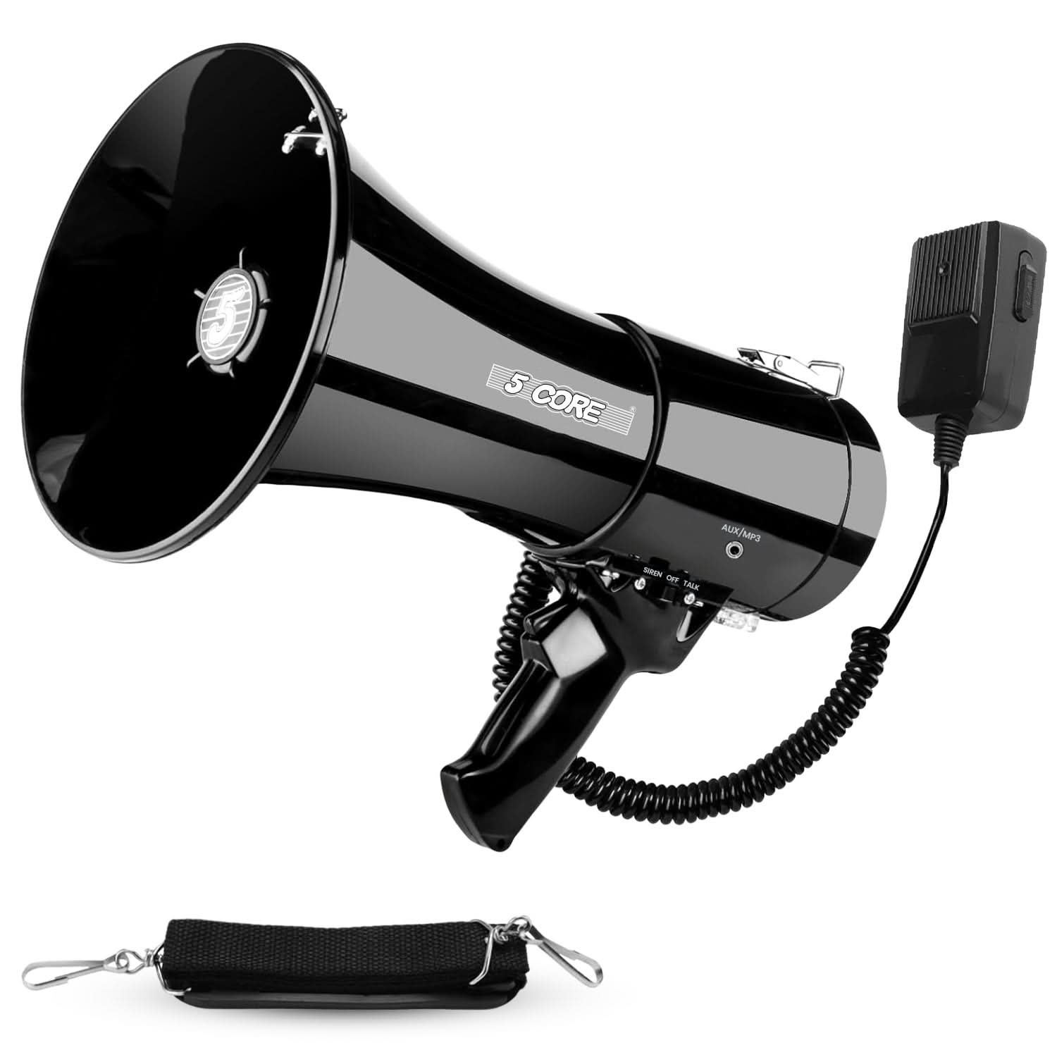 Megaphone Bullhorn 50W Speaker w Handheld Mic Loud Audio - 5 Core