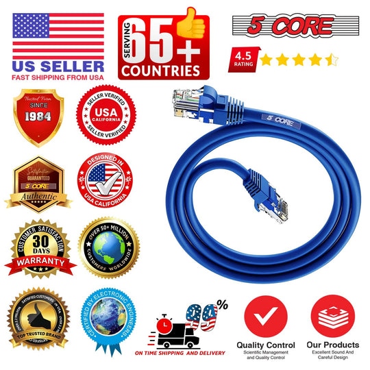 5Core Cat 6 Ethernet Cable Long Computer Internet Cables WiFi RJ45 Cord for Gaming