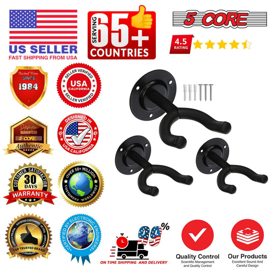 5 Core Guitar Wall Mount 3Pc Wall Mount for Classical Electric Acoustic Bass Guitars for Home Studio