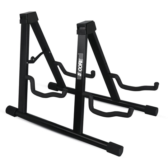 5 Core Double Guitar Stand A Frame Shape w Foam Arms Supports Acoustic Electric Bass Ukulele Banjo