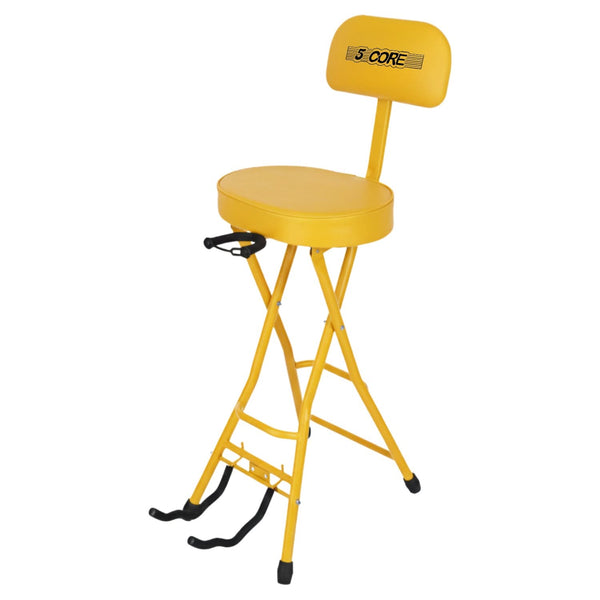 5Core Guitar Stool 3.15" Padded Chair w Backrest Foldable Music Seat Built in Foot Rest Guitar Stand