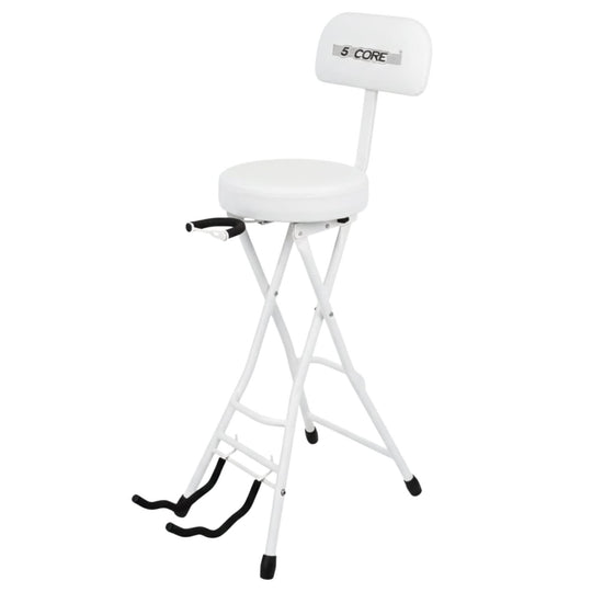 5Core Guitar Stool 3.15" Padded Chair w Backrest Foldable Music Seat Built in Foot Rest Guitar Stand