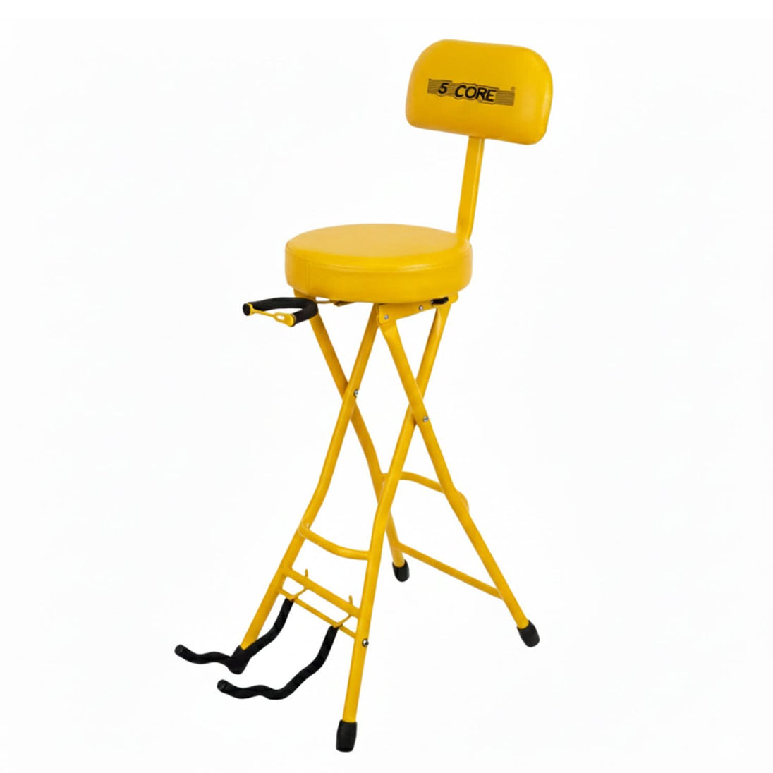 5Core Guitar Stool 3.15" Padded Chair w Backrest Foldable Music Seat Built in Foot Rest Guitar Stand