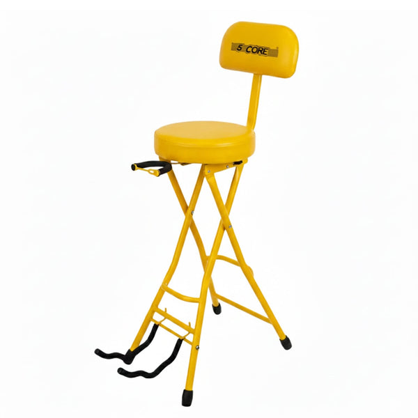 5Core Guitar Stool 3.15" Padded Chair w Backrest Foldable Music Seat Built in Foot Rest Guitar Stand