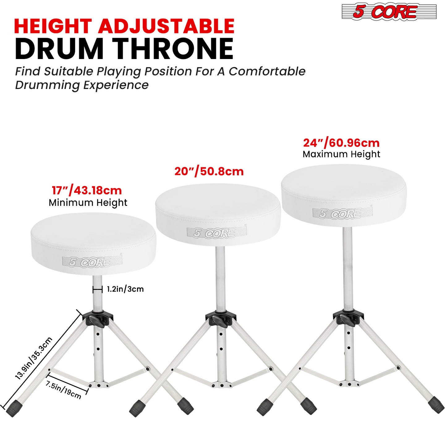 Drum stool with adjustable height, allowing drummers to find their perfect playing position easily.