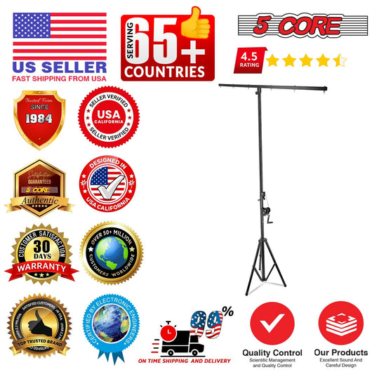 5 Core DJ Light Stand Stage Lighting Truss System Hand Crank Up Heavy Duty Height Adjustable w T bar