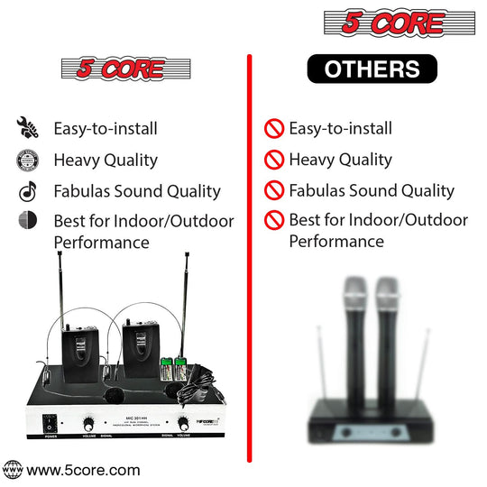 5Core Wireless Microphones w 2 Headset Portable Mini Microfono Inalambricos + Receiver 165ft Range