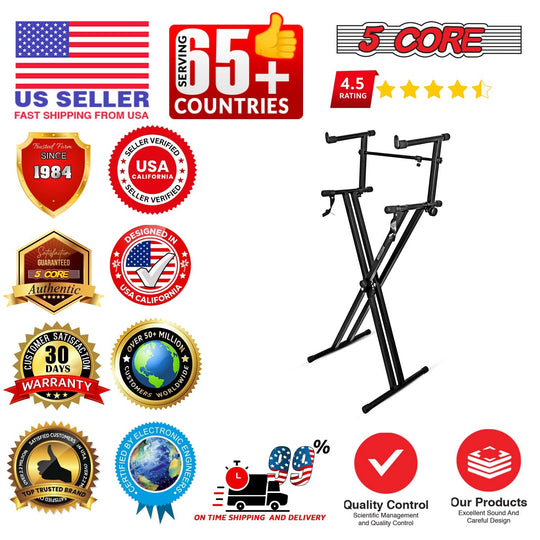 5 Core Keyboard Stand 2 Tier Doubled X Shape Adjustable Heavy Duty Key Board DJ Controller Stands