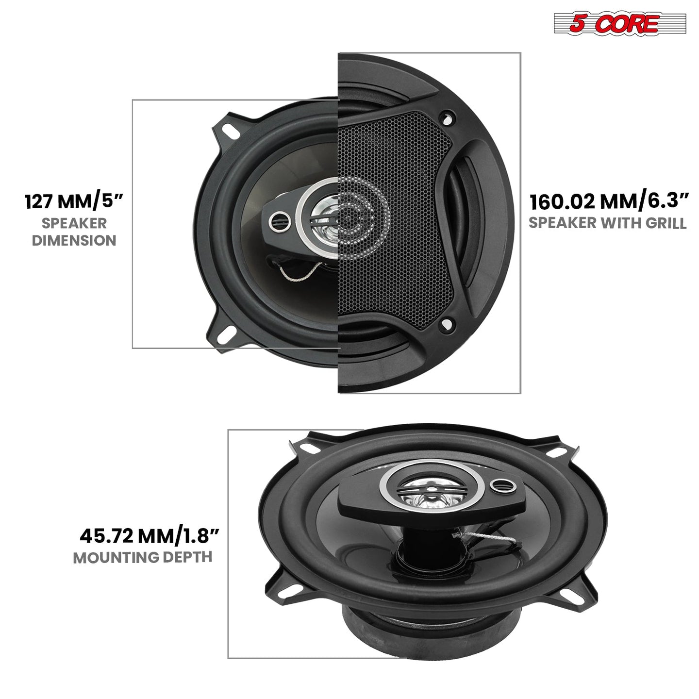 Perfect car stereo enhancement with 5 Core 350W 2-way speaker