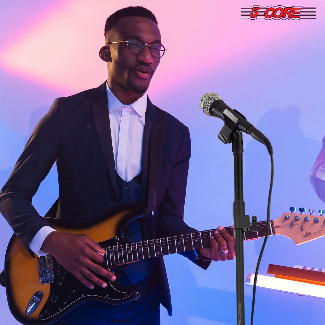 5 Core Microphone Stand 3 Level Height Adjustable 24-67" w Heavy Duty Round Base Floor Mic Stands