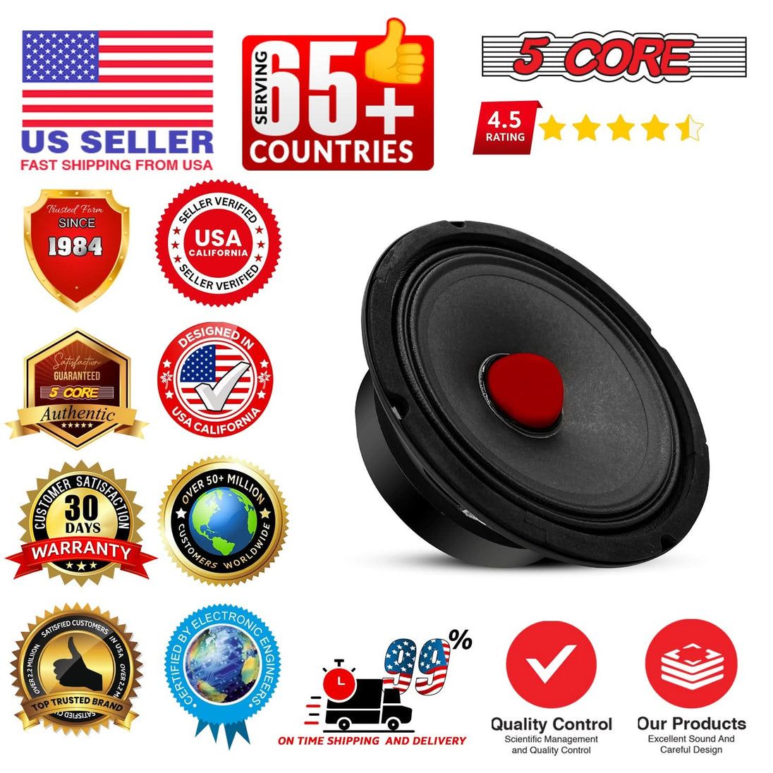 5Core 6.5" Subwoofer Speaker Pair 360W Mid Range PA DJ Audio Sub Woofer 8Ohm Bass Replacement Driver
